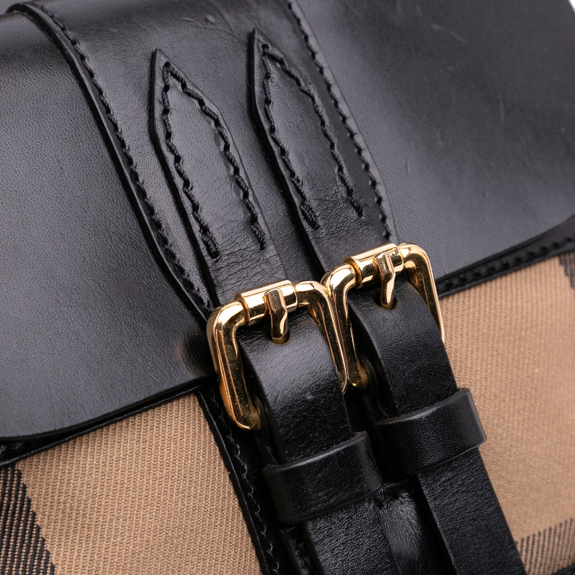 Leather and House Check Canvas Crossbody