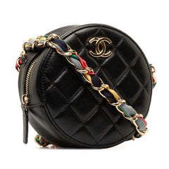 CC Quilted Lambskin Ribbon Round Clutch With Chain