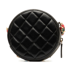 CC Quilted Lambskin Ribbon Round Clutch With Chain