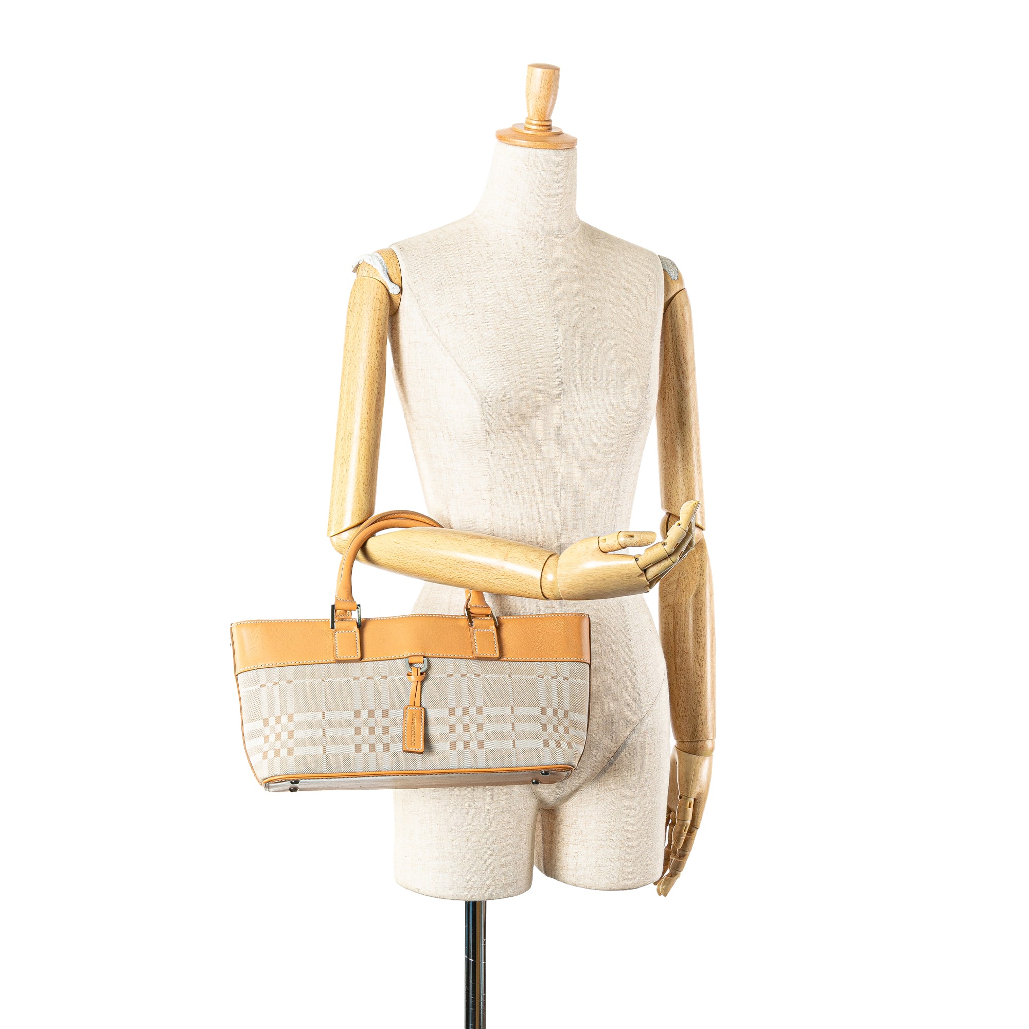 Leather Trimmed Canvas Handbag