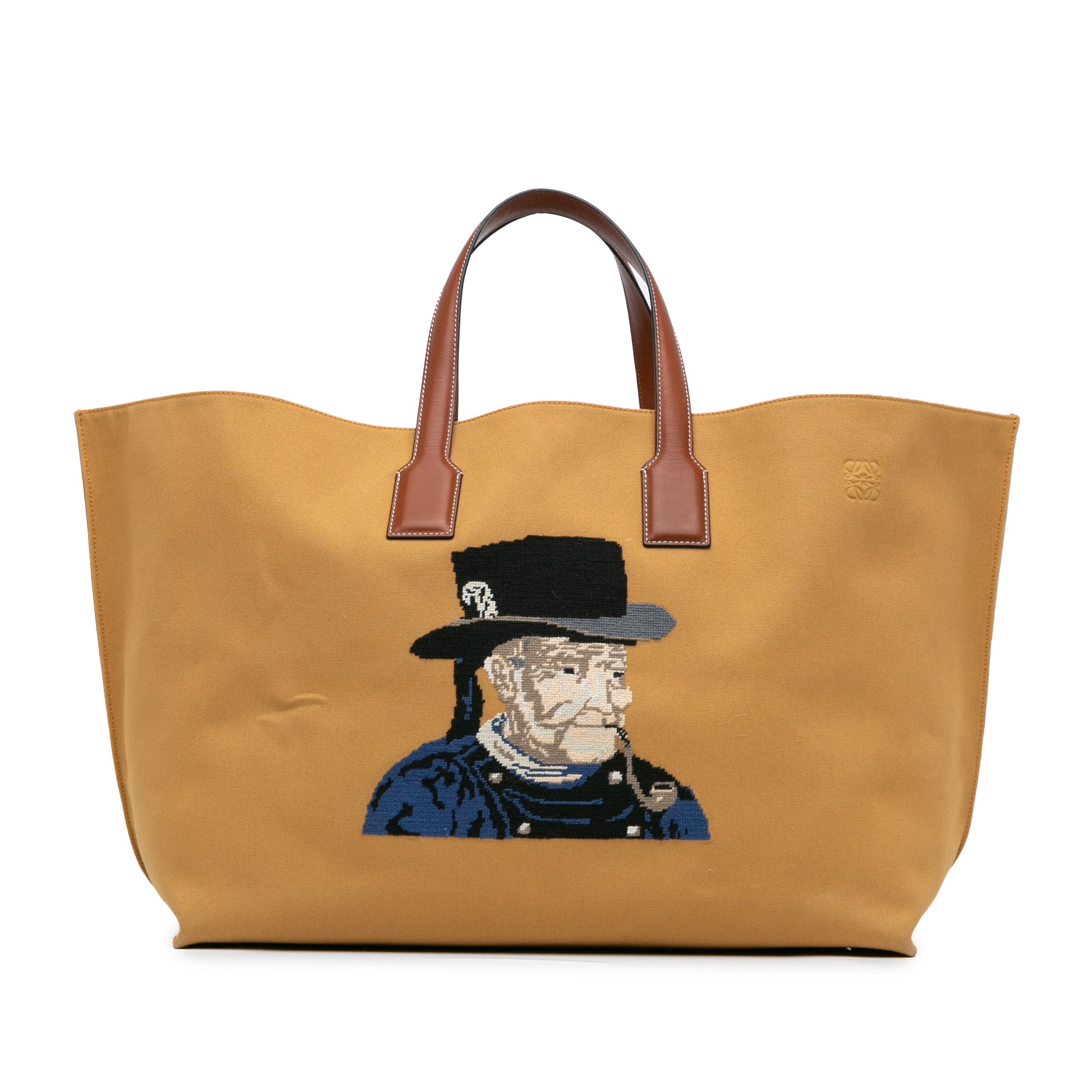 Large Canvas Embroidered Fisherman T Shopper Tote
