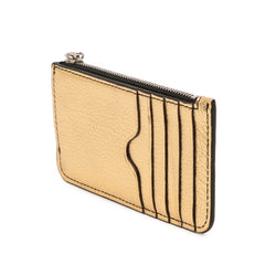 Metallic Leather Skull Charm Zip Card Holder