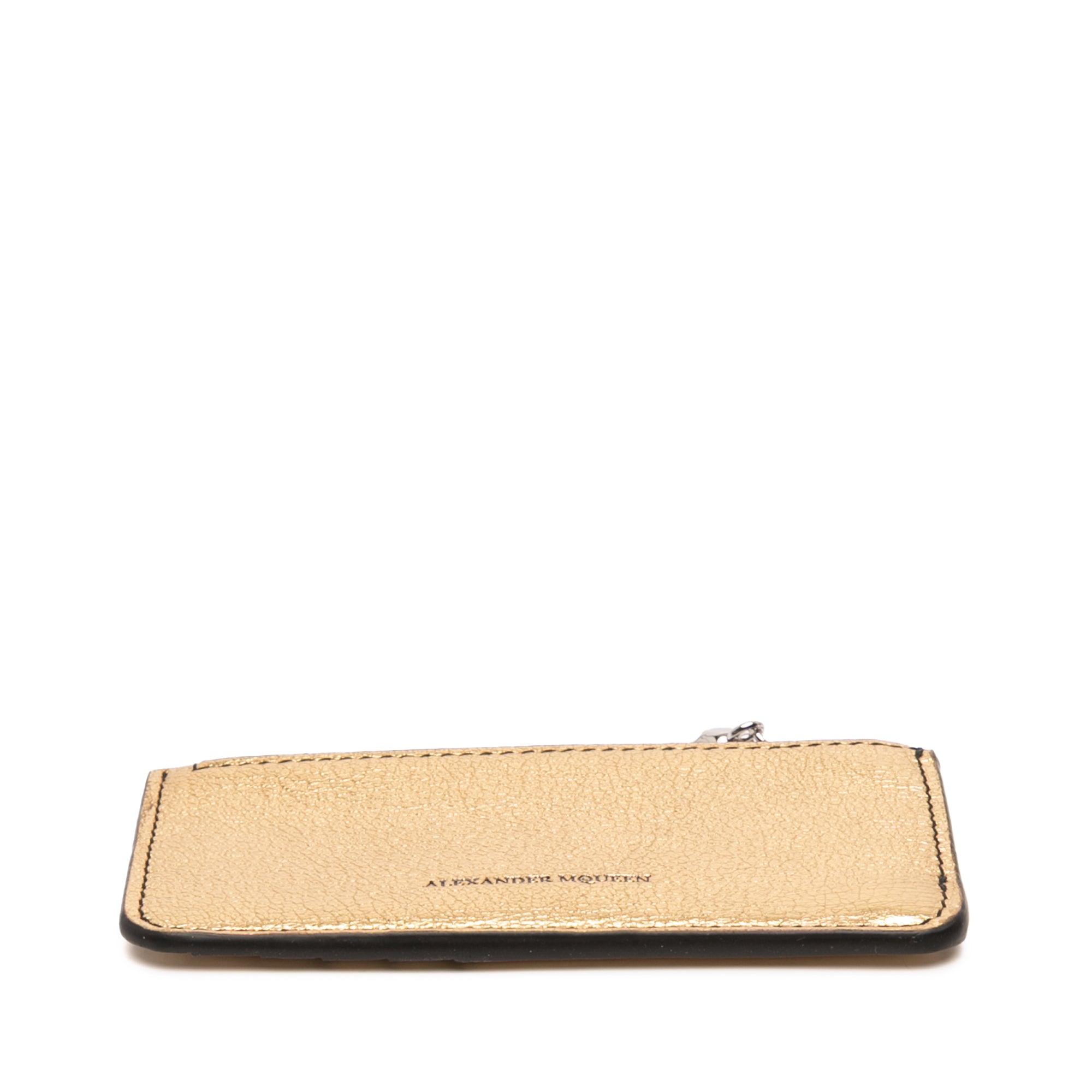 Metallic Leather Skull Charm Zip Card Holder