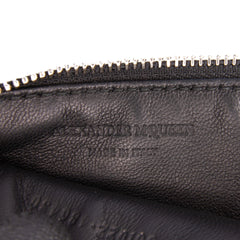 Metallic Leather Skull Charm Zip Card Holder