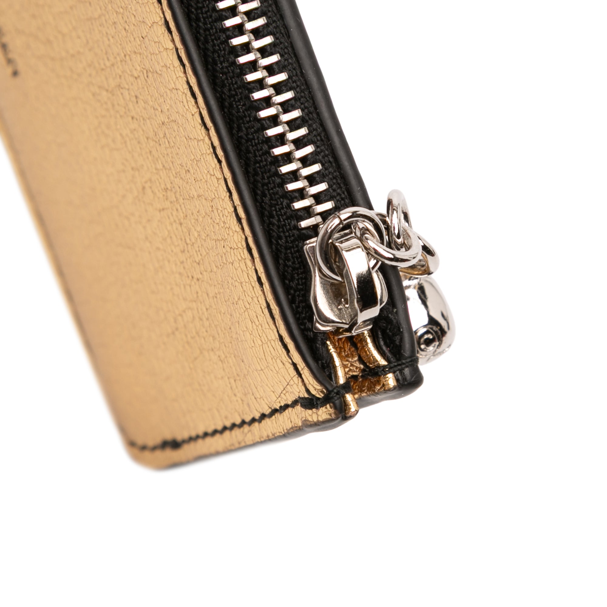 Metallic Leather Skull Charm Zip Card Holder