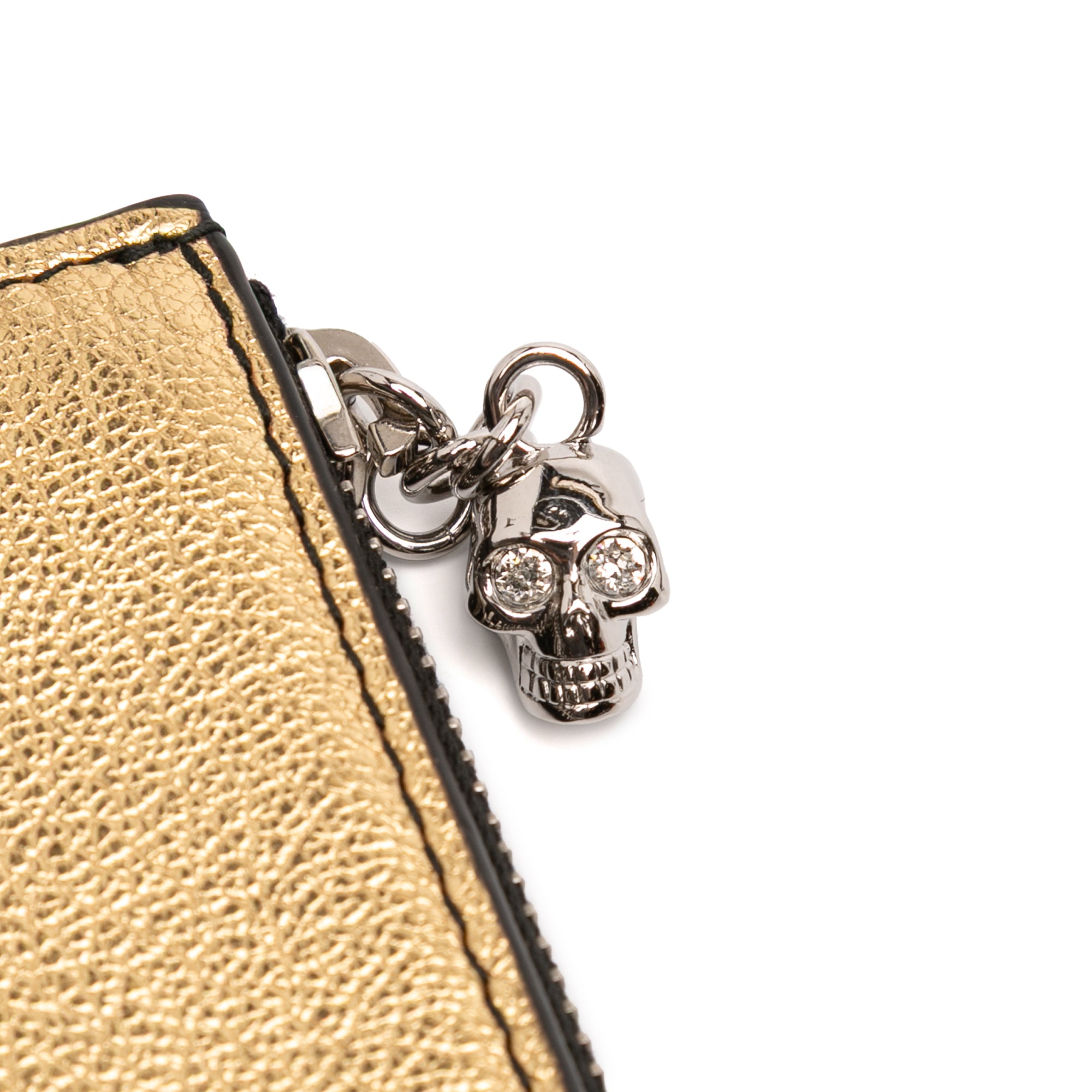 Metallic Leather Skull Charm Zip Card Holder