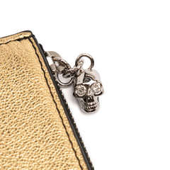 Metallic Leather Skull Charm Zip Card Holder