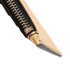 Metallic Leather Skull Charm Zip Card Holder