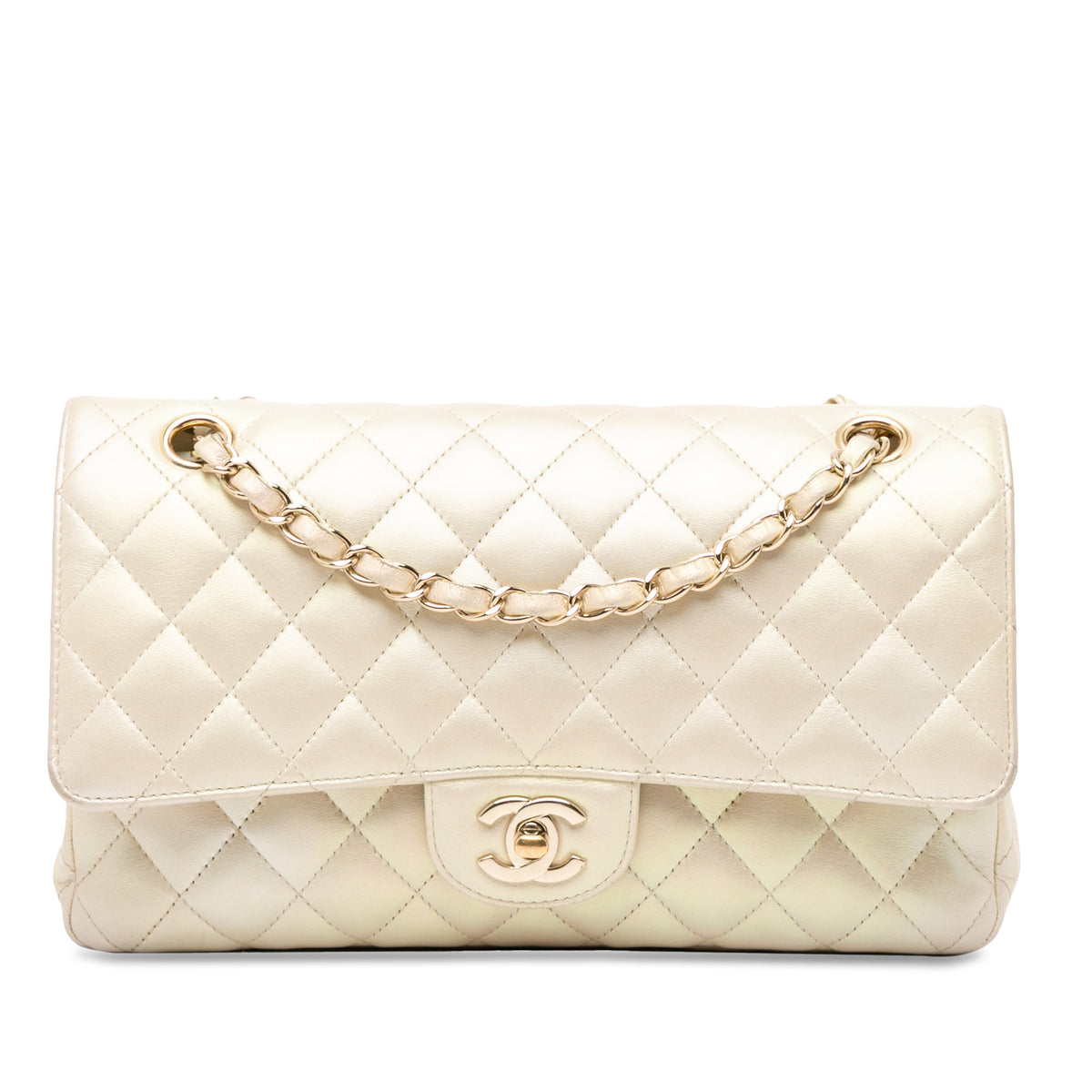 Medium Classic Iridescent Lambskin Double Flap