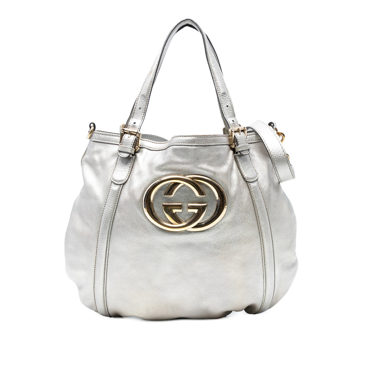 Medium Metallic Calfskin Web Britt Satchel