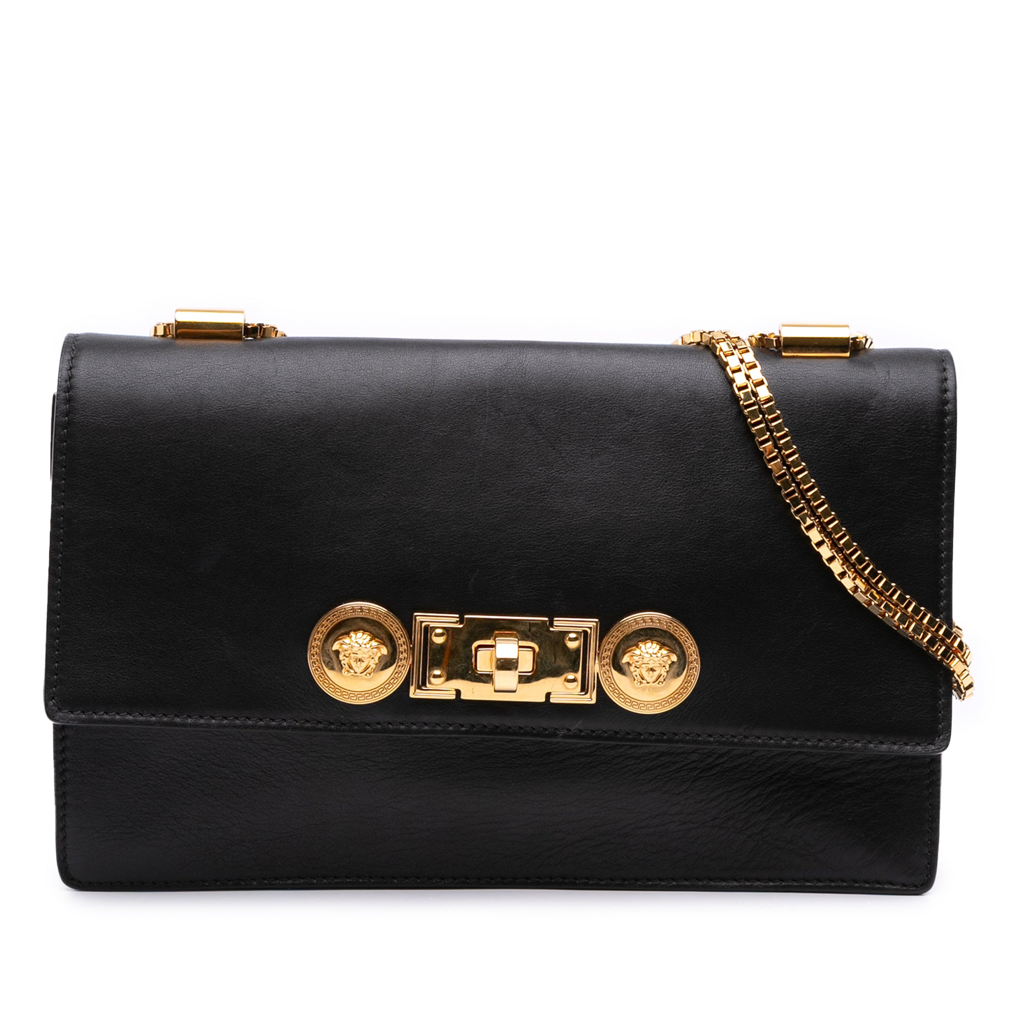 Leather Medusa Flap Chain Shoulder Bag