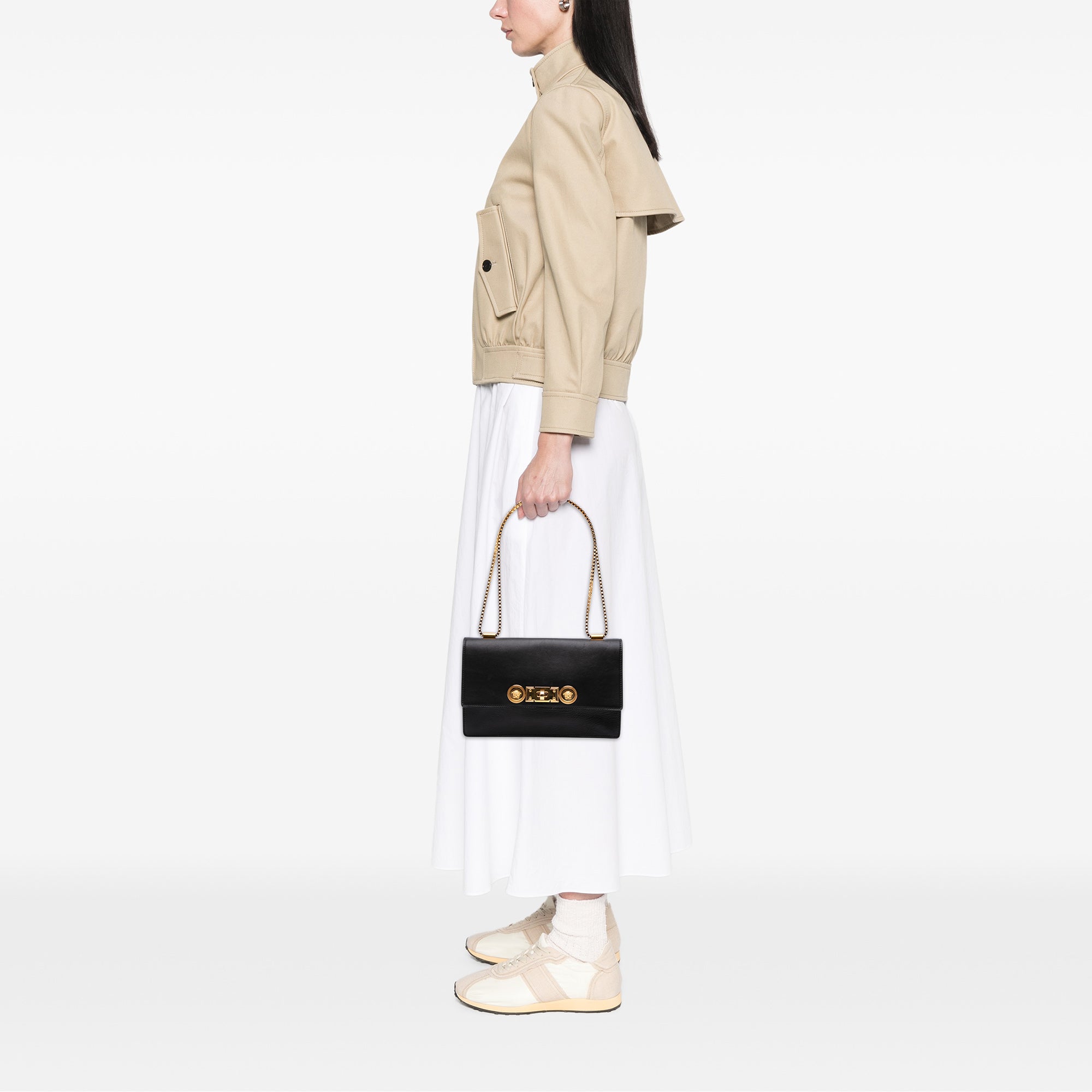 Leather Medusa Flap Chain Shoulder Bag