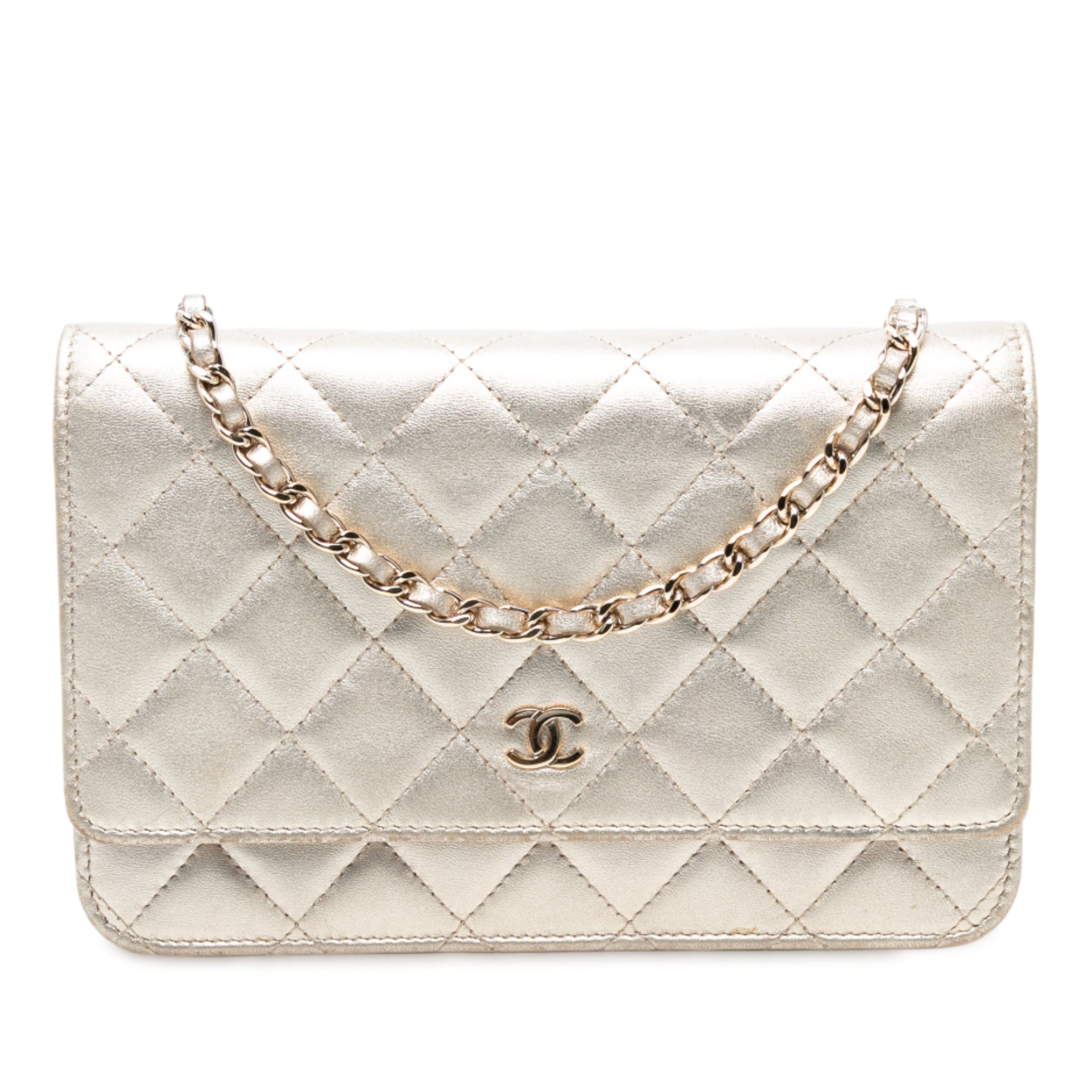 CC Quilted Metallic Lambskin Wallet on Chain