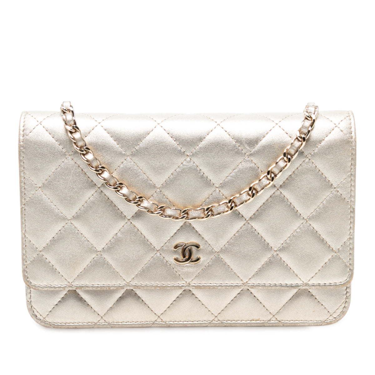 CC Quilted Metallic Lambskin Wallet on Chain