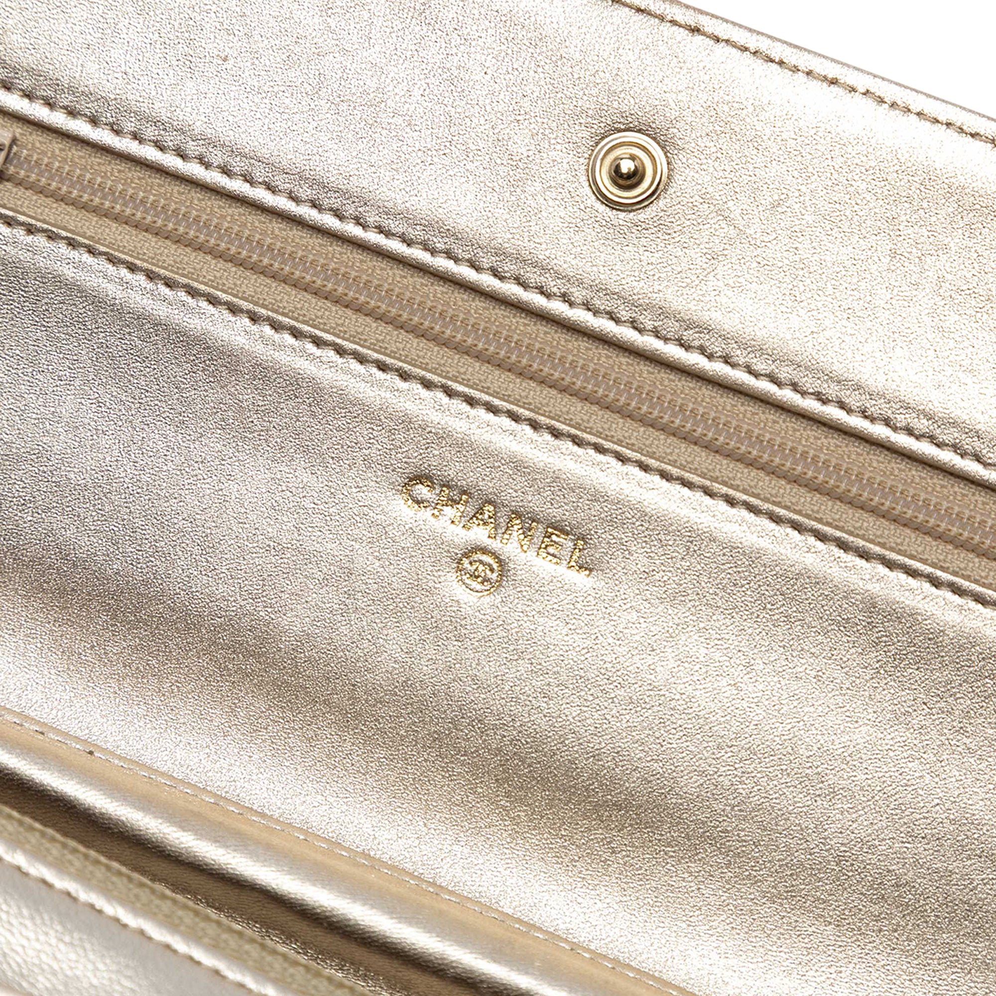 CC Quilted Metallic Lambskin Wallet on Chain