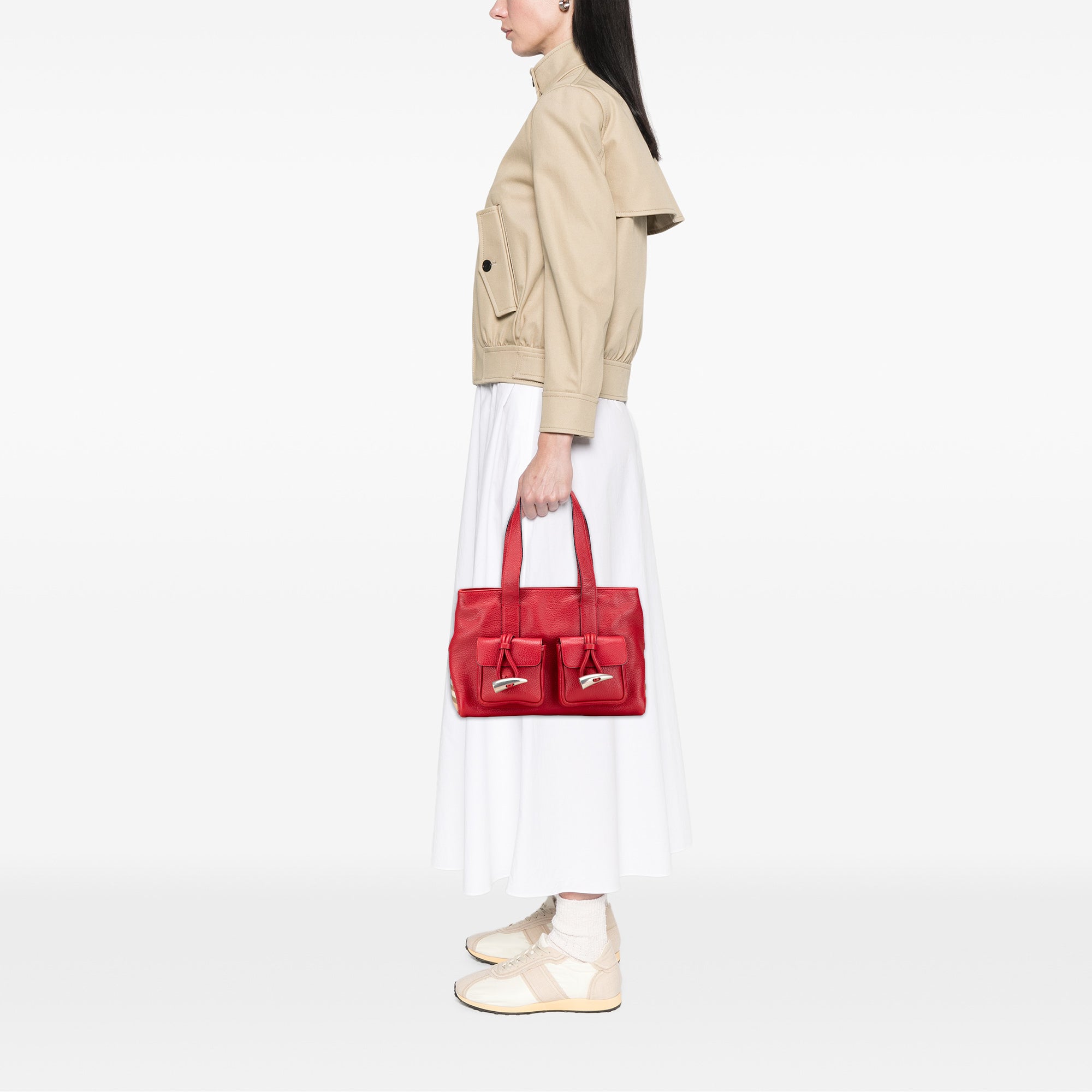 House Check Trimmed Grainy Calfskin Horn Toggle Tote