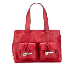 House Check Trimmed Grainy Calfskin Horn Toggle Tote