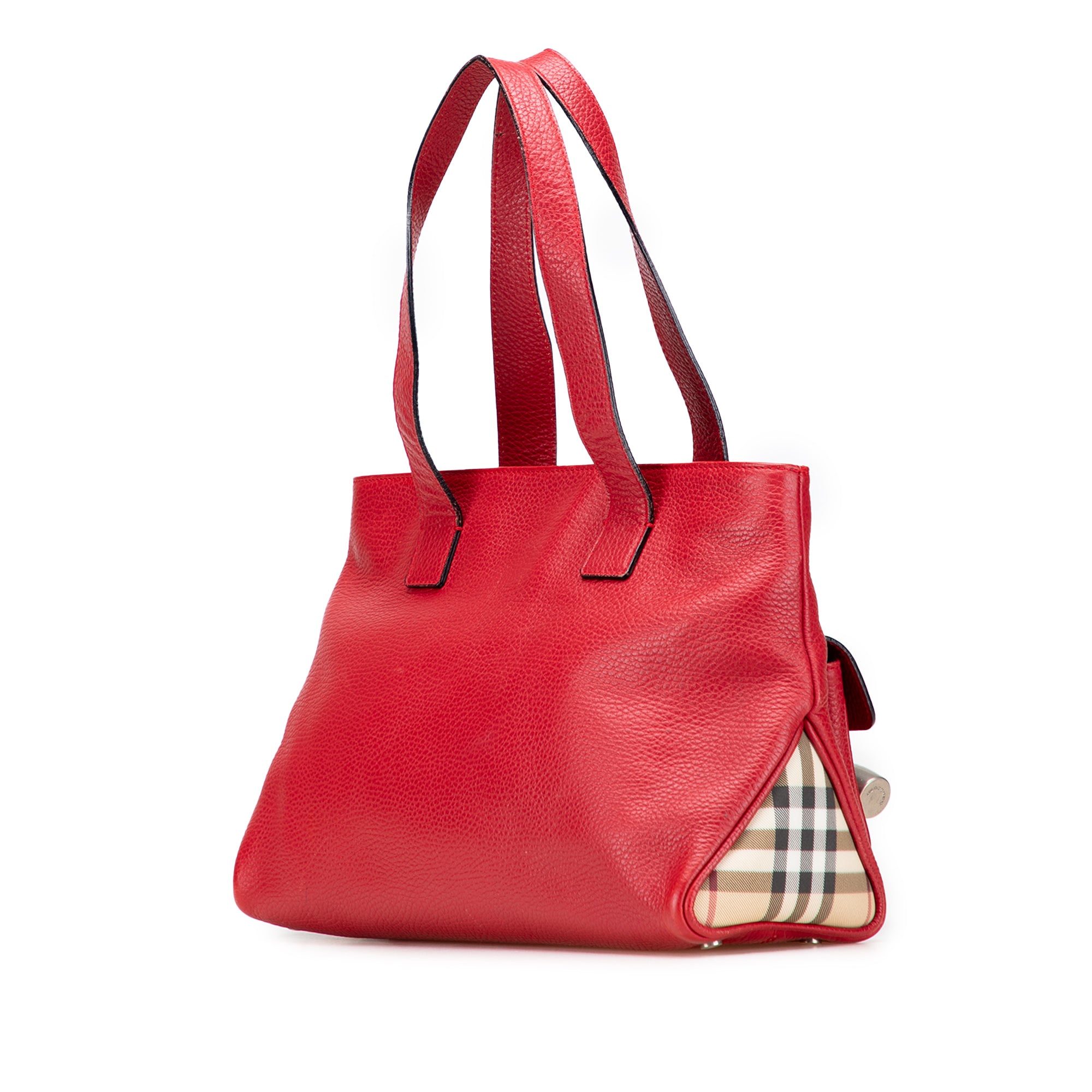 House Check Trimmed Grainy Calfskin Horn Toggle Tote