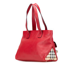 House Check Trimmed Grainy Calfskin Horn Toggle Tote