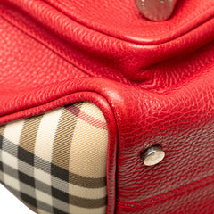 House Check Trimmed Grainy Calfskin Horn Toggle Tote