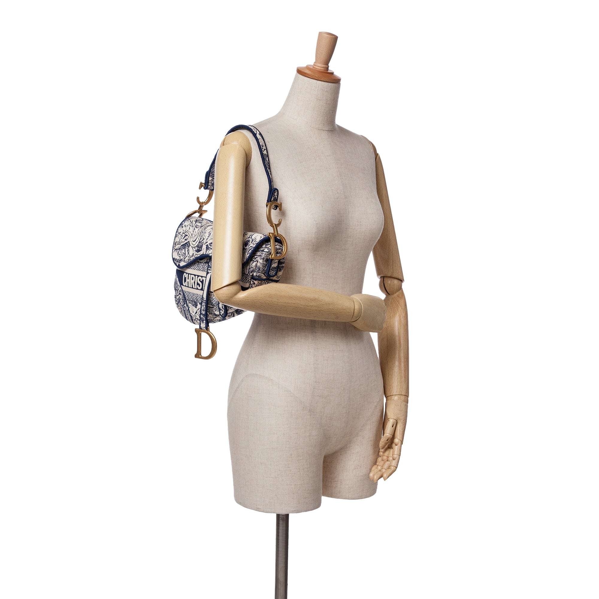 Canvas Embroidered Toile de Jouy Saddle Bag
