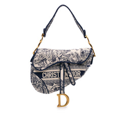 Canvas Embroidered Toile de Jouy Saddle Bag