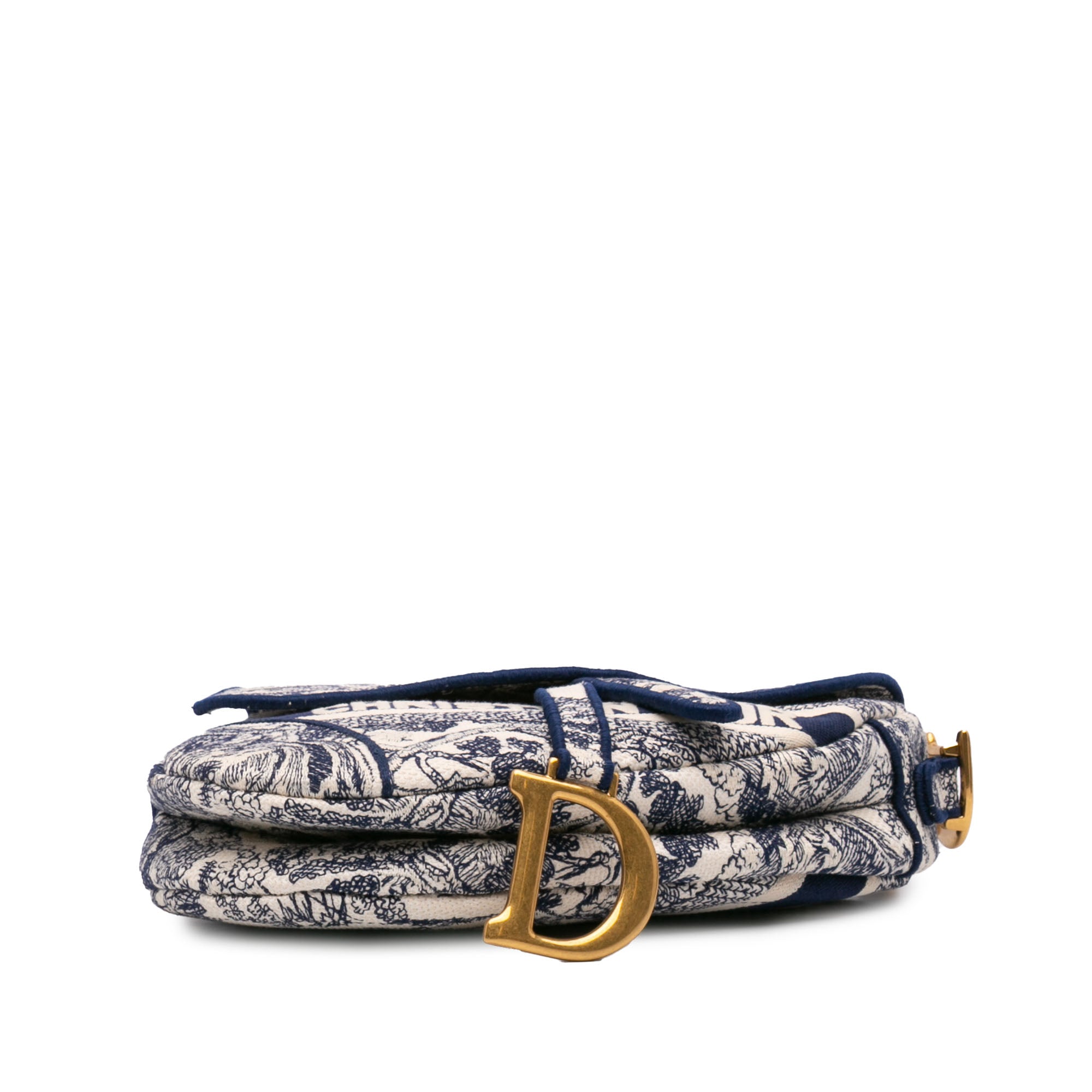 Canvas Embroidered Toile de Jouy Saddle Bag