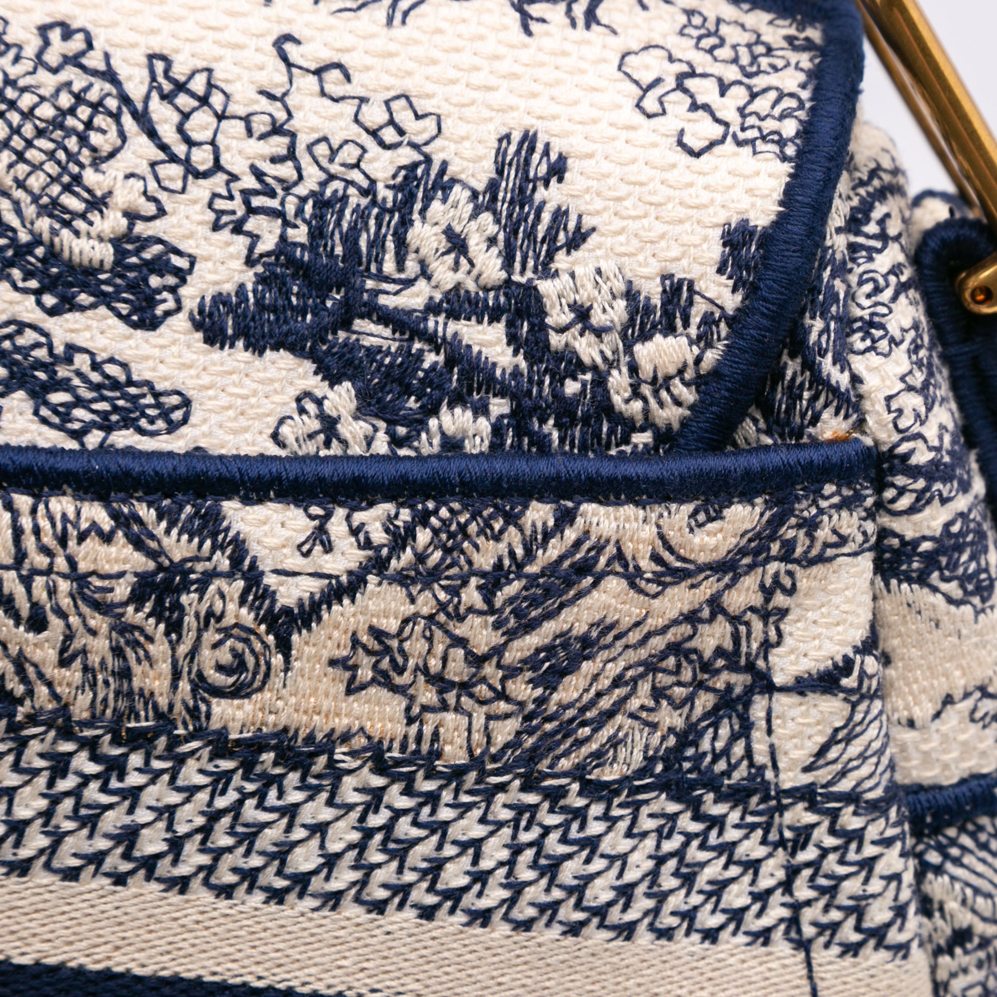 Canvas Embroidered Toile de Jouy Saddle Bag