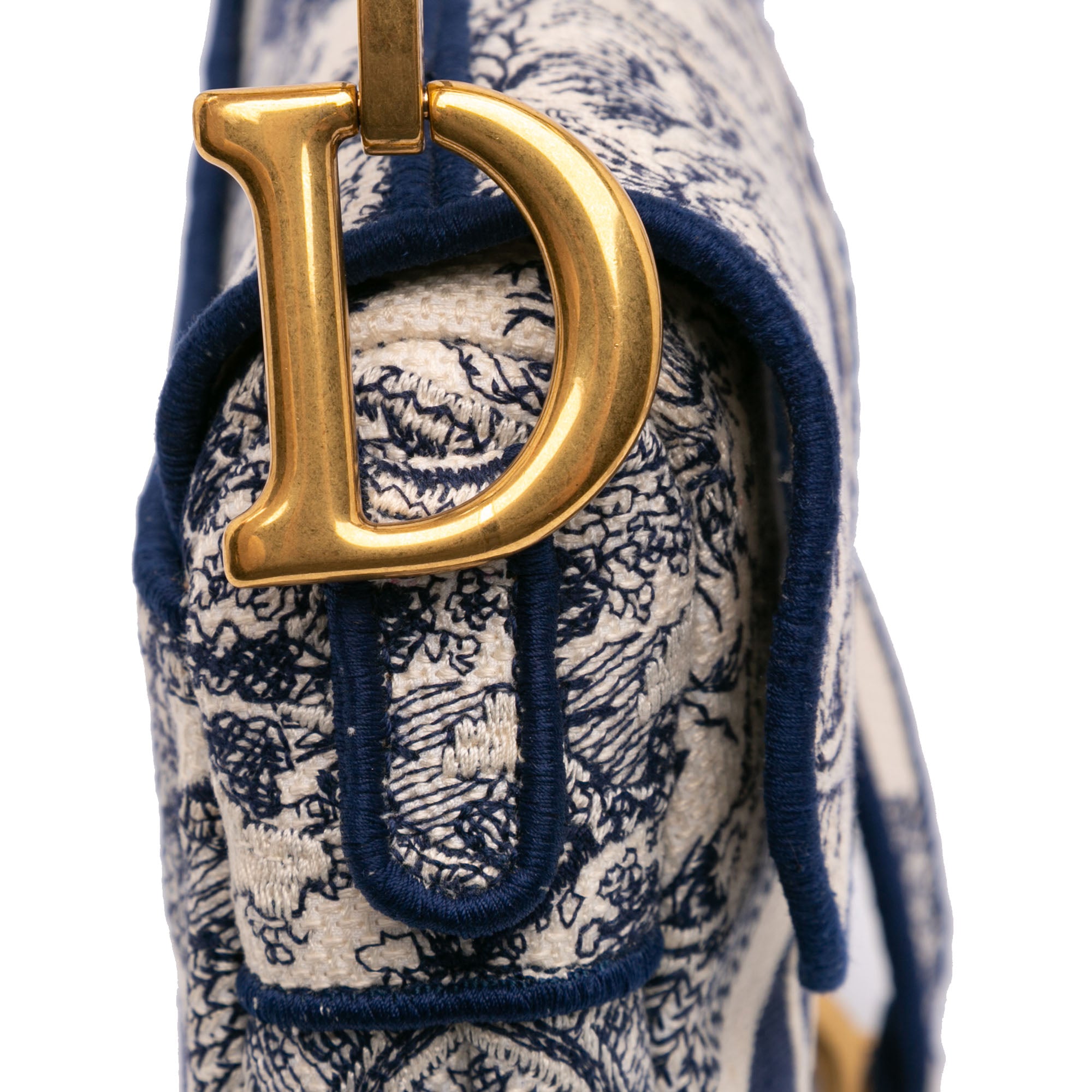 Canvas Embroidered Toile de Jouy Saddle Bag