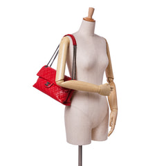 Large Quilted Shiny Lambskin Burgundy Rocks Flap