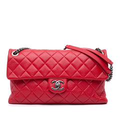 Large Quilted Shiny Lambskin Burgundy Rocks Flap