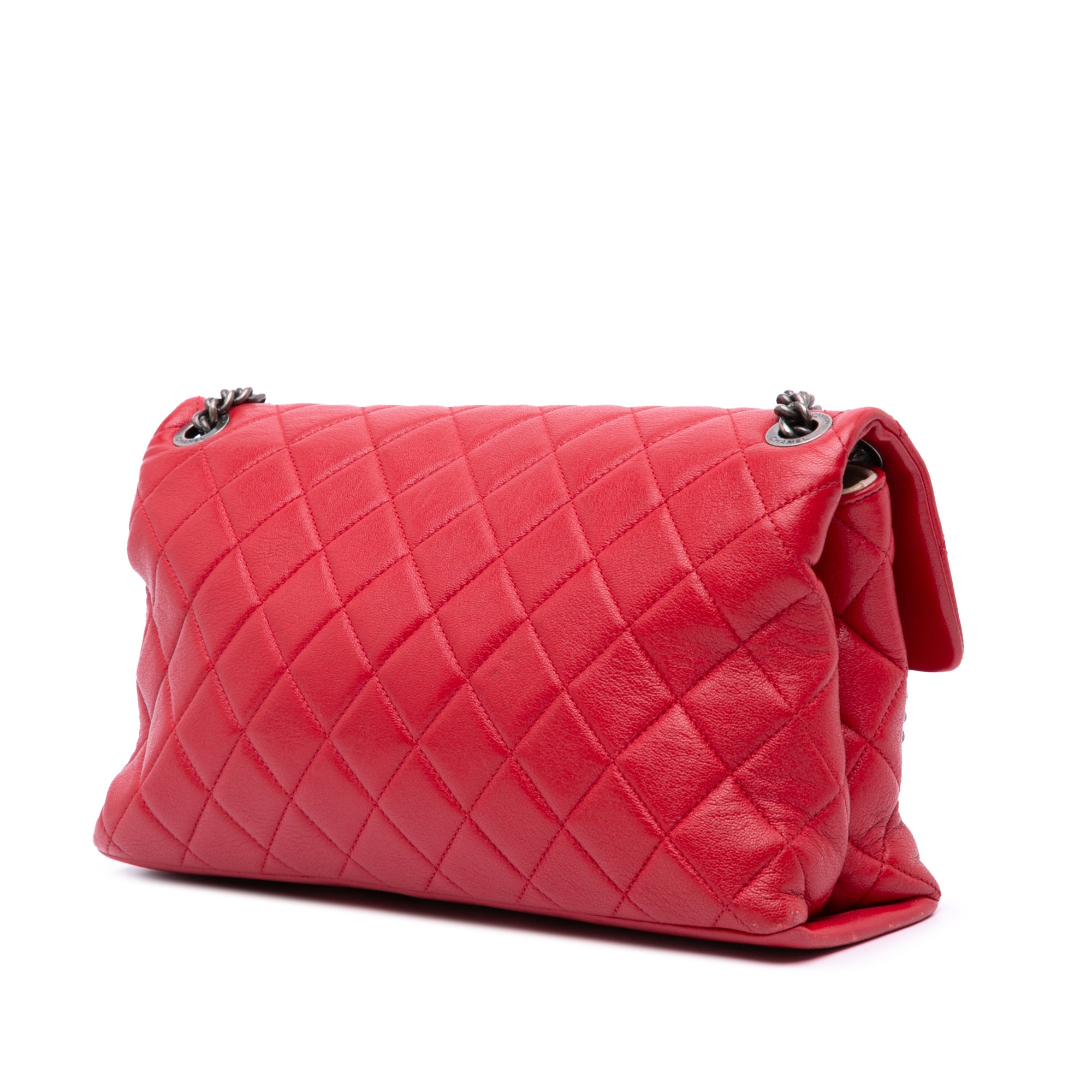 Large Quilted Shiny Lambskin Burgundy Rocks Flap