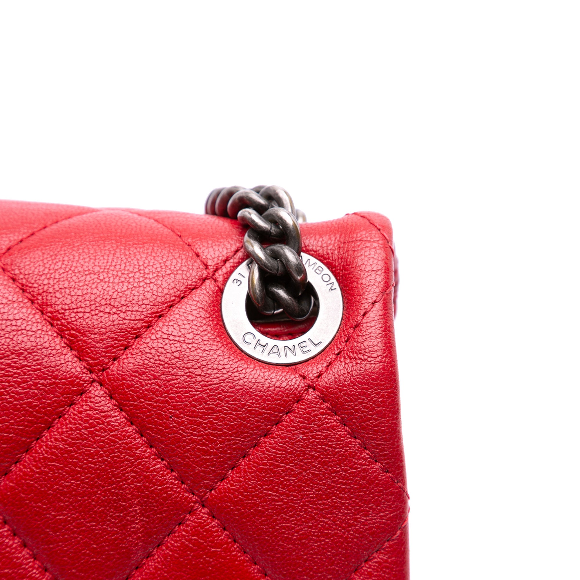 Large Quilted Shiny Lambskin Burgundy Rocks Flap
