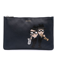 Leather DG Family Patch Zip Pouch