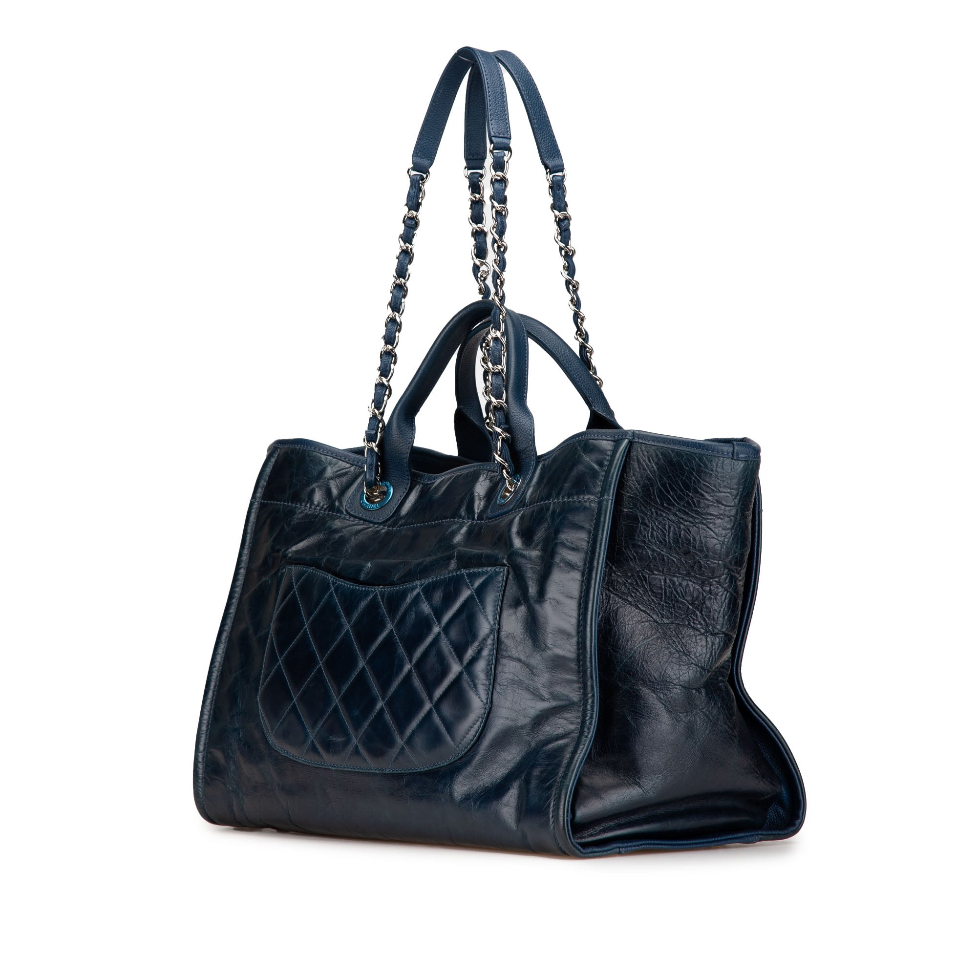 Medium Glazed Calfskin and Caviar Deauville Tote