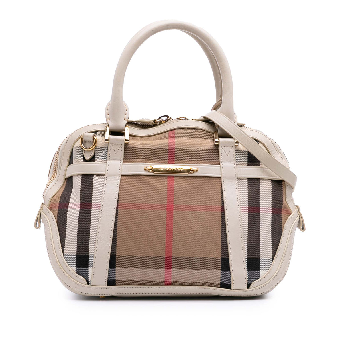 Small Leather Trimmed House Check Canvas Bridle Orchard Satchel