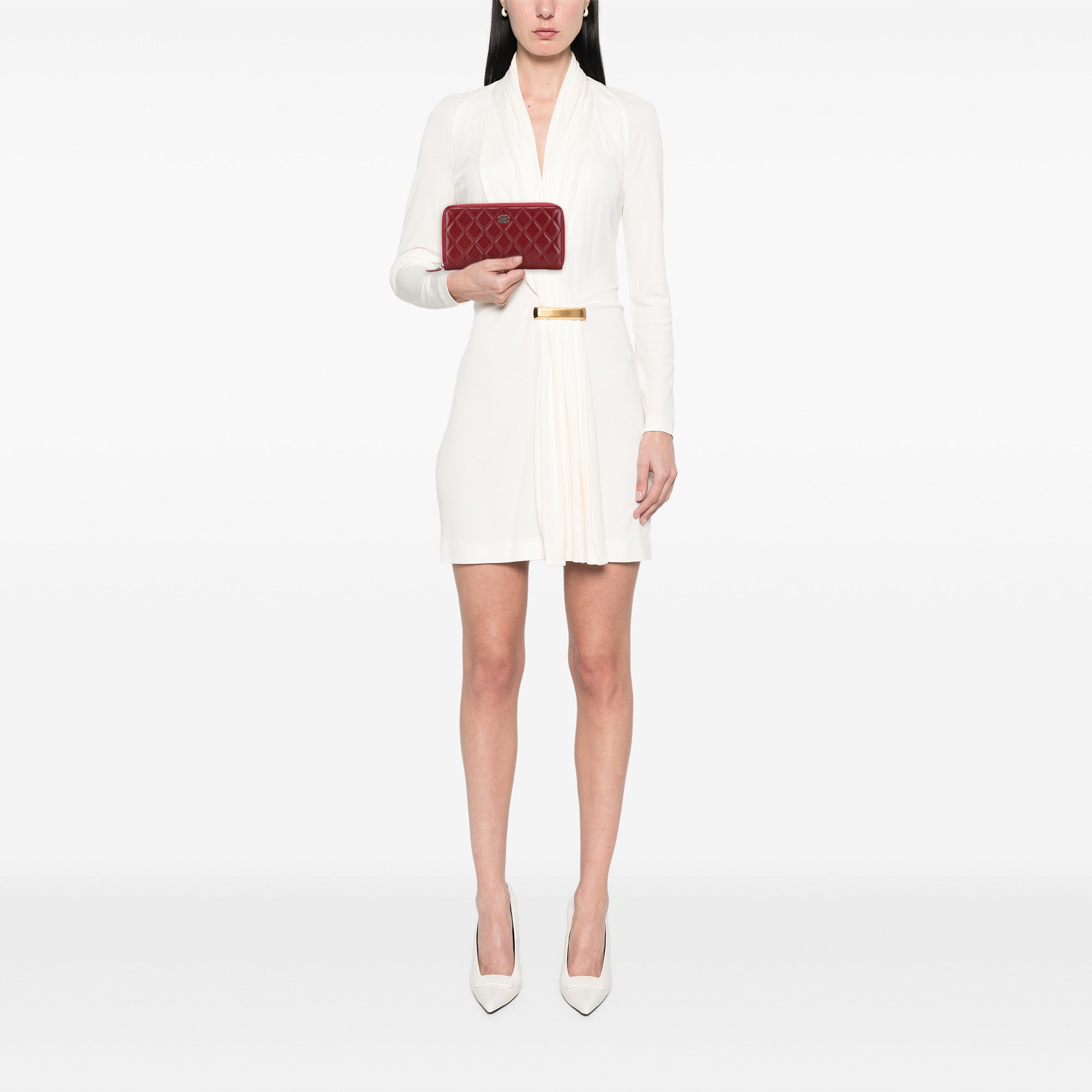 CC Quilted Caviar Zip Around Long Wallet