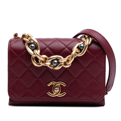 Quilted Calfskin Pearl Jewel Chain Flap