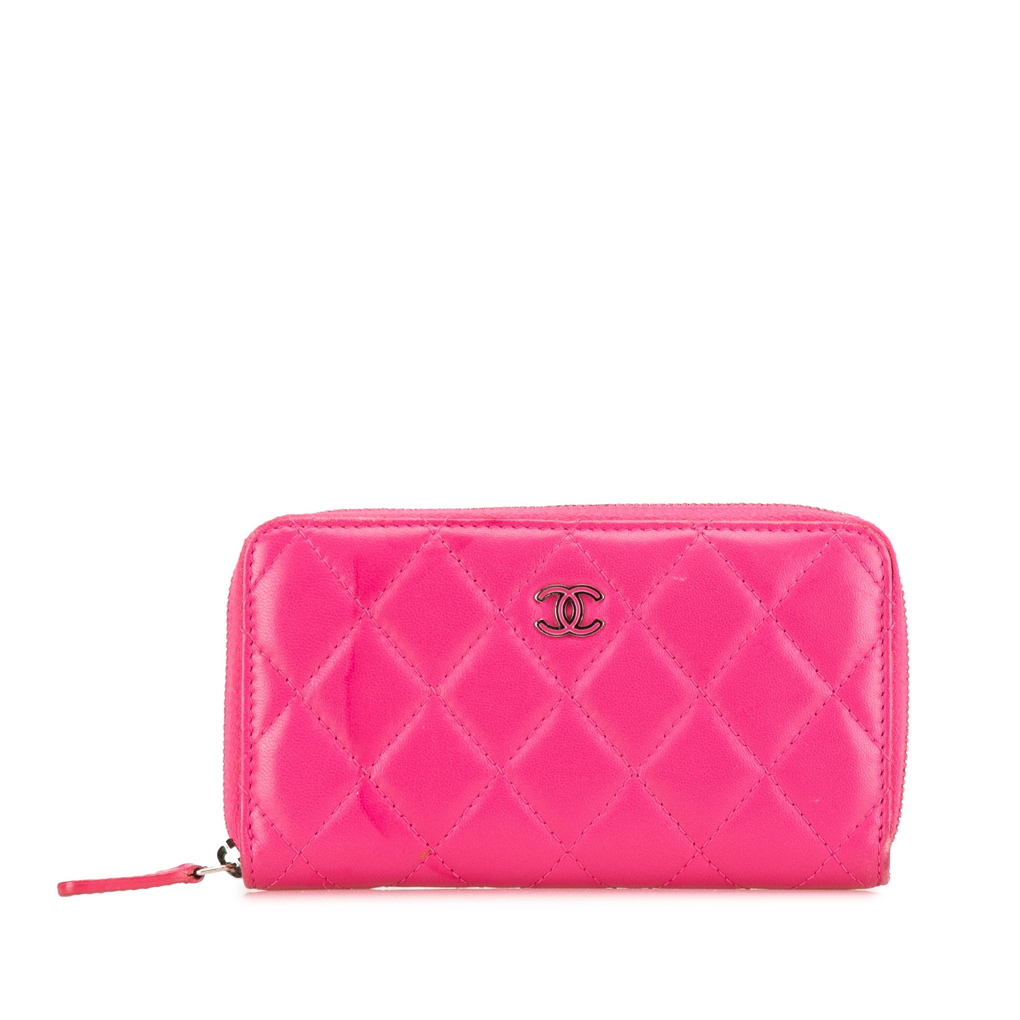 CC Quilted Lambskin Zip Around Wallet