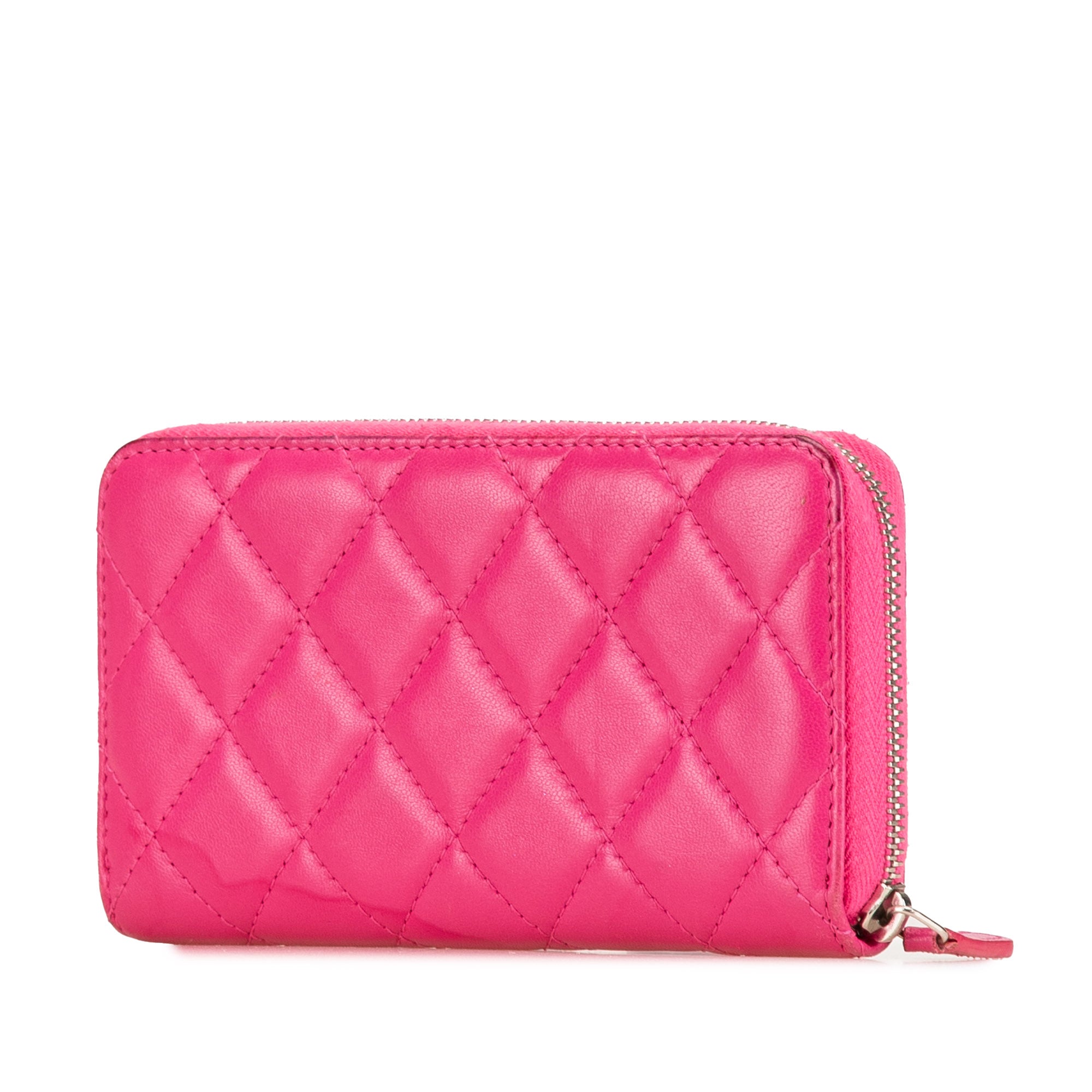 CC Quilted Lambskin Zip Around Wallet