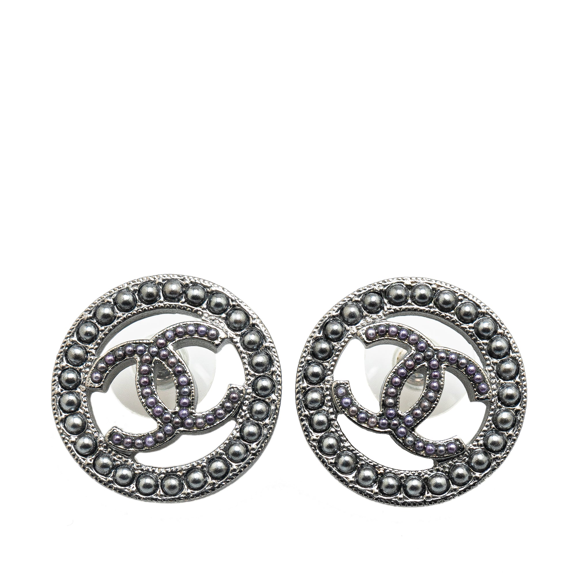 Ruthenium Pearl CC Round Push Back Earrings