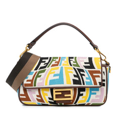 Sara Coleman Vitello King Seta FF Canvas Fish Eye Embroidered Baguette Satchel