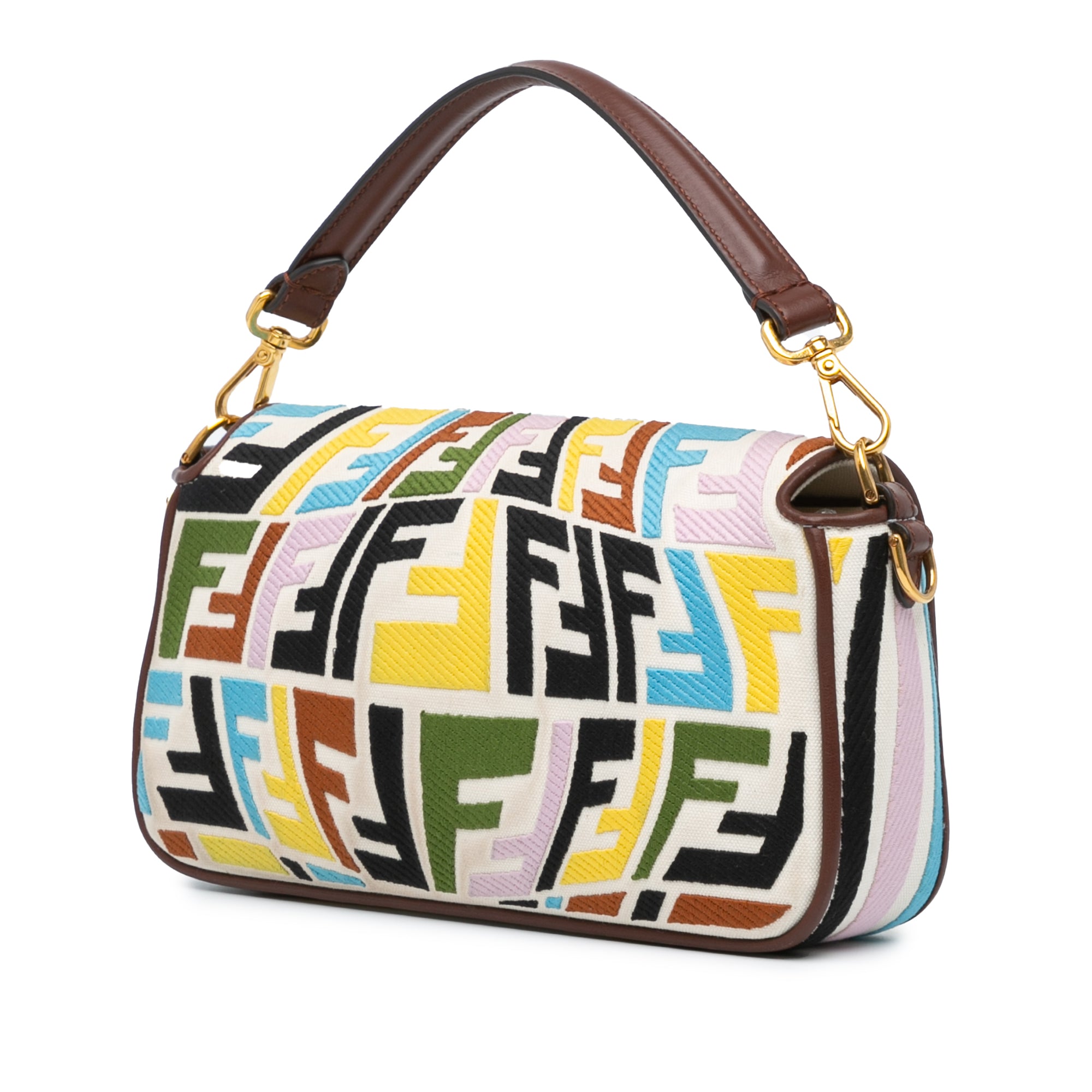 Sara Coleman Vitello King Seta FF Canvas Fish Eye Embroidered Baguette Satchel