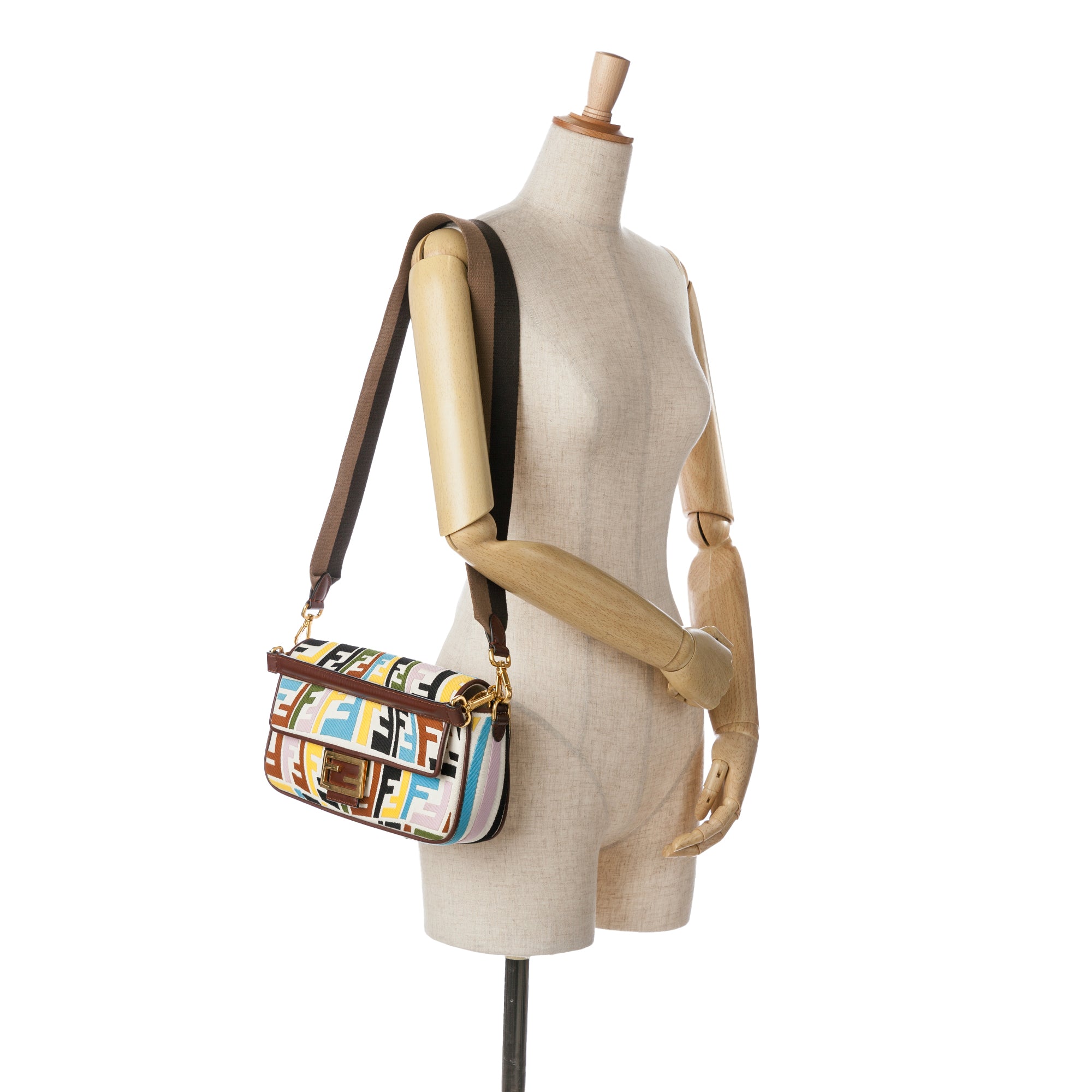 Sara Coleman Vitello King Seta FF Canvas Fish Eye Embroidered Baguette Satchel