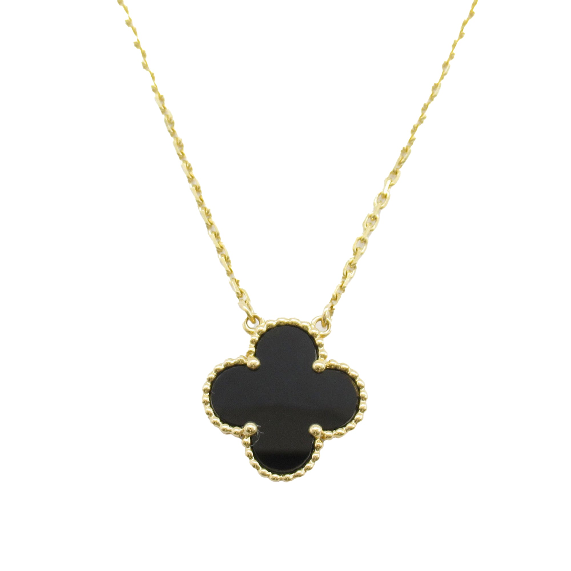18K Yellow Gold and Onyx Vintage Alhambra Pendant Necklace