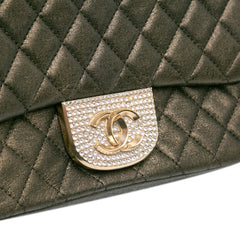 Small Quilted Iridescent Calfskin Crystal Single Flap