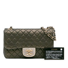 Small Quilted Iridescent Calfskin Crystal Single Flap