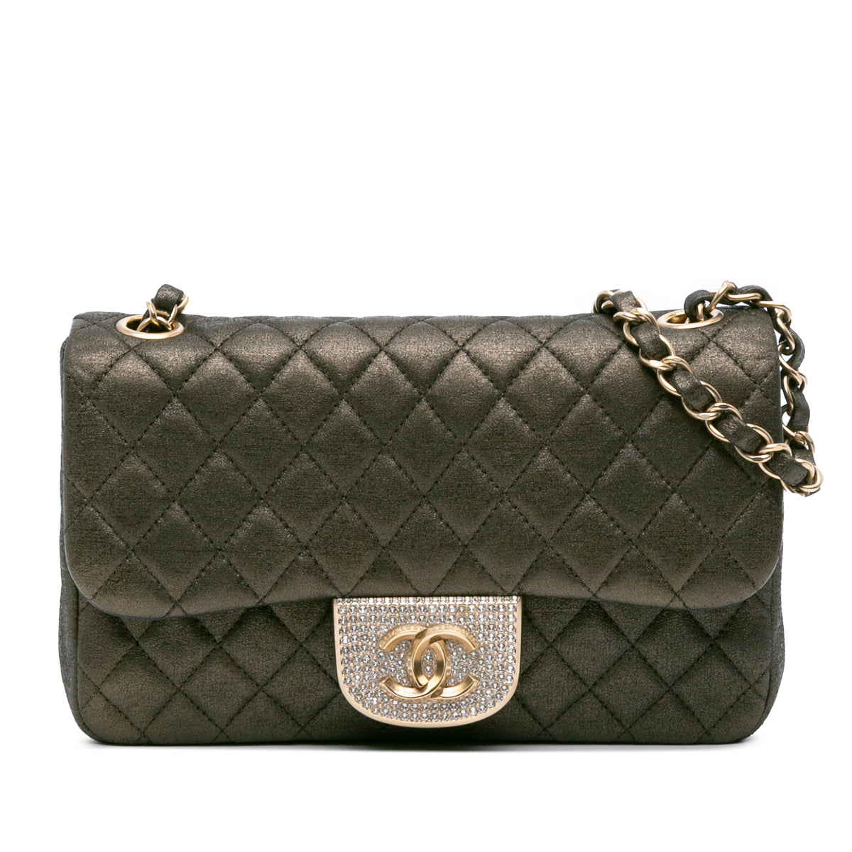Small Quilted Iridescent Calfskin Crystal Single Flap