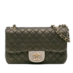 Small Quilted Iridescent Calfskin Crystal Single Flap