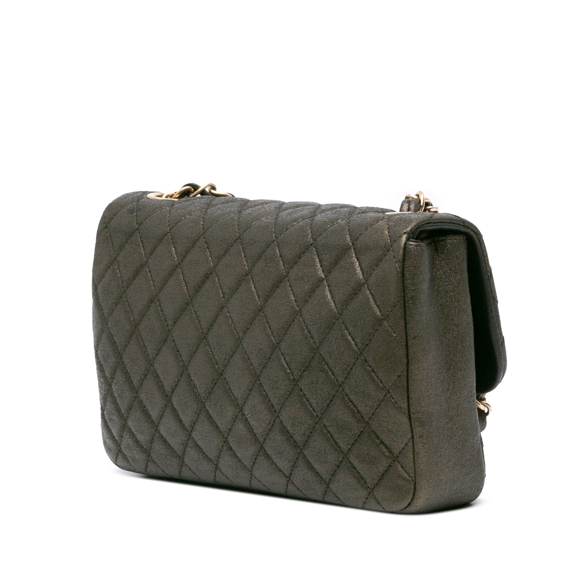 Small Quilted Iridescent Calfskin Crystal Single Flap